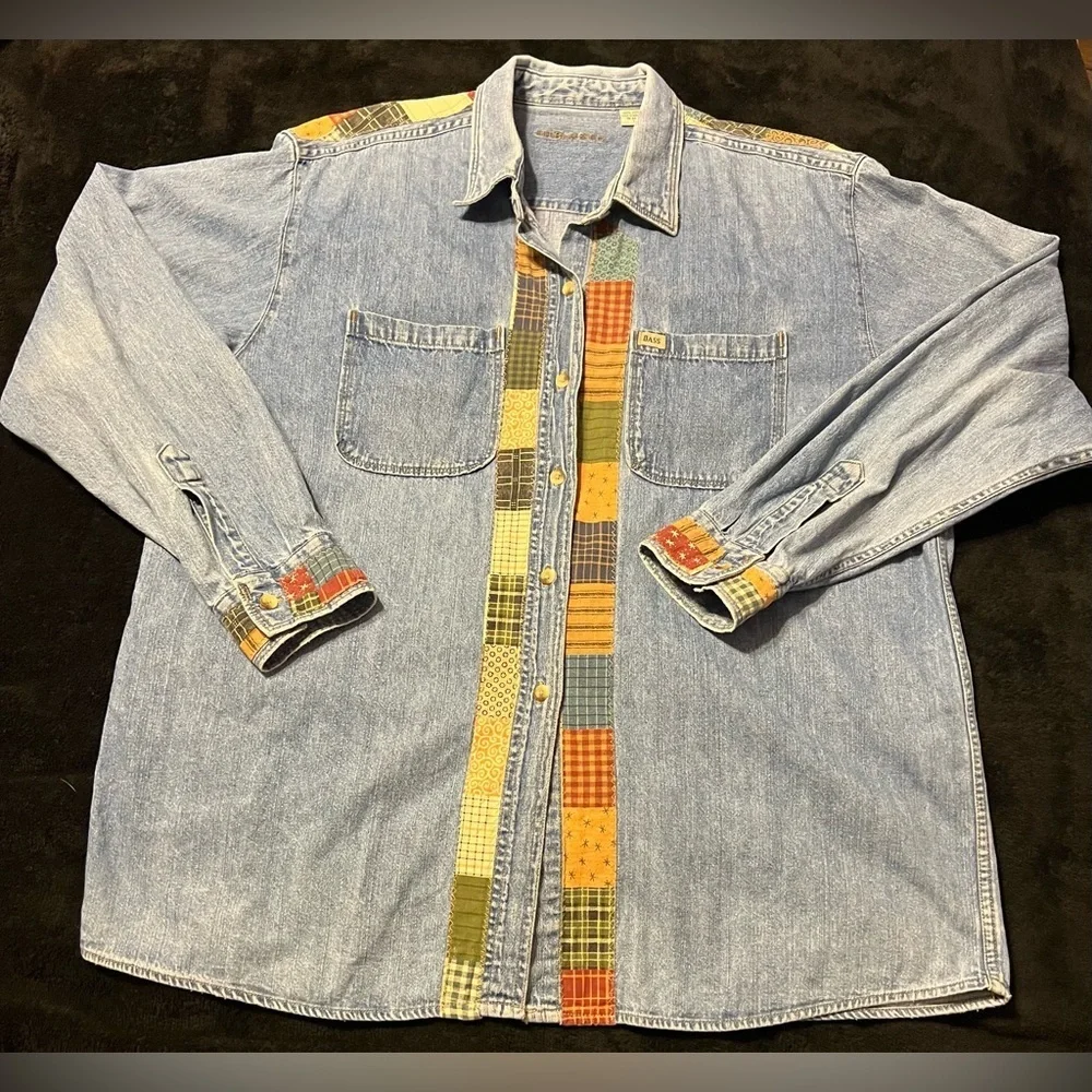 Vtg G.H.Bass Patchwork Denim Shirt/Light Jacket Women’s Large - Picture 2 of 8